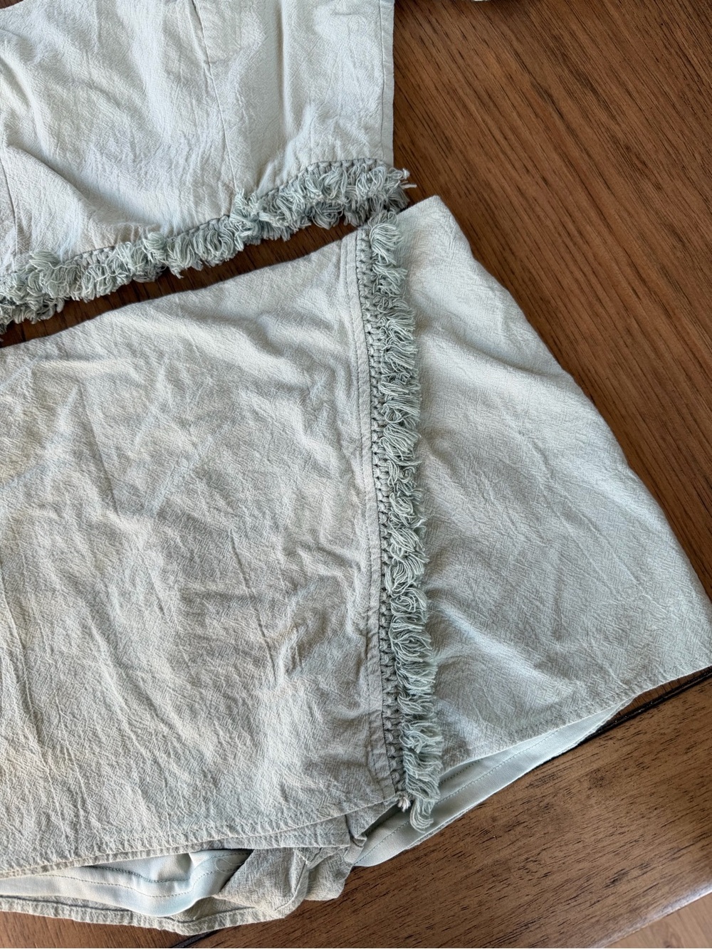 Blue Blush Two-Piece Fringe Trim Crop Top & Skort Set — Light Sage - Picture 2 of 8